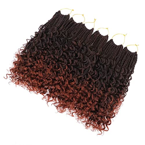 8 Packs Boho Box Braids Crochet Hair With Curly Ends 14 Inch Copper Red Box Braid Crochet Hair With Curly Ends Goddess Box Braids Crochet Hair Extensions For Black Women(14", T1B/350#) #TOP7