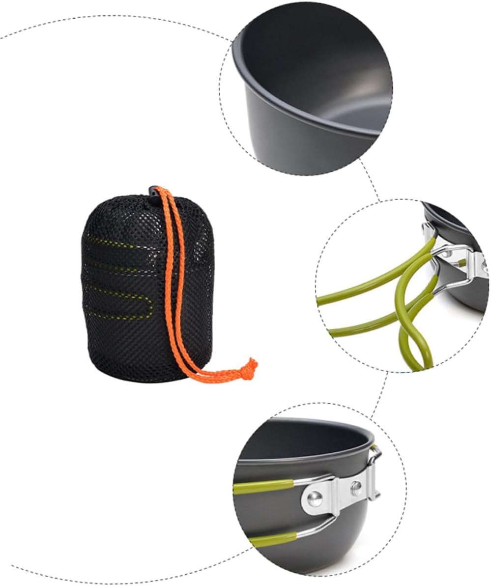 Portable Aluminium Alloy Camping Cookware Set Lightweight Cooking Pots with Green Handle for Outdoor Cooking Hiking and Picnics Durable High-Temperature Resistant and Easy to Carry