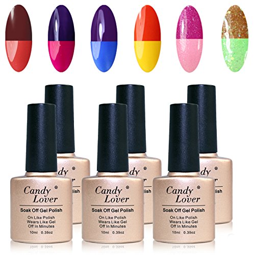 Candy Lover 6 Pcs Temperature Color Changing Gel Nail Polish kits 10ml 6