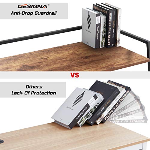 DESIGNA Computer Desk with Shelves, 43 inch Gaming Desk with Top Shelf, Home Office Desk with Bookshelf Space Saving Design, Archaize Brown