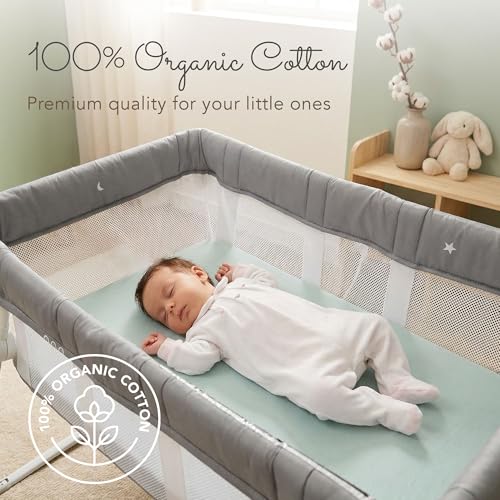 Image of 100% Organic Cotton Bassinet Sheets for Guava Lotus Bassinet, 2 Pack - Breathable Soft Fitted Bassinet Sheets for Baby & Newborn, Unisex (Blue Tones)