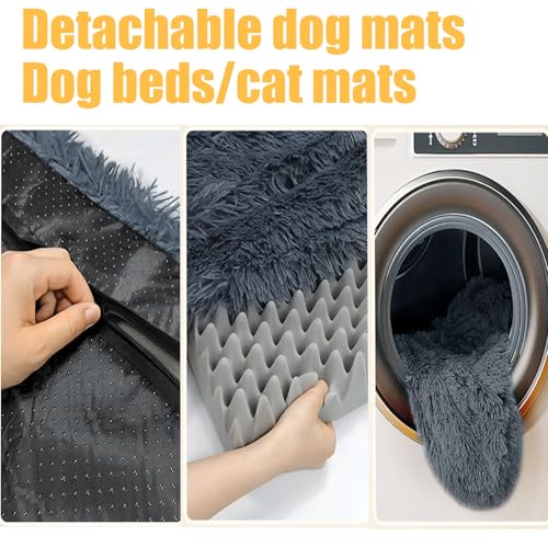 LuckyZoo77 Hundebett, Flauschige Hundematten, 50x40cm hundekissen waschbar mit weicher Polsterung, rutschfest, für kleine Hunde & Katzen, Dunkelgrau