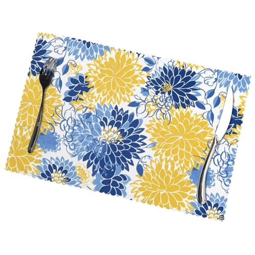 Mount Hour Flower Gray Yellow and Light Blue Placemats Set of 6 Heat-Resistant Washable Table Place Mat for Dining Table 12 X 18 Inches