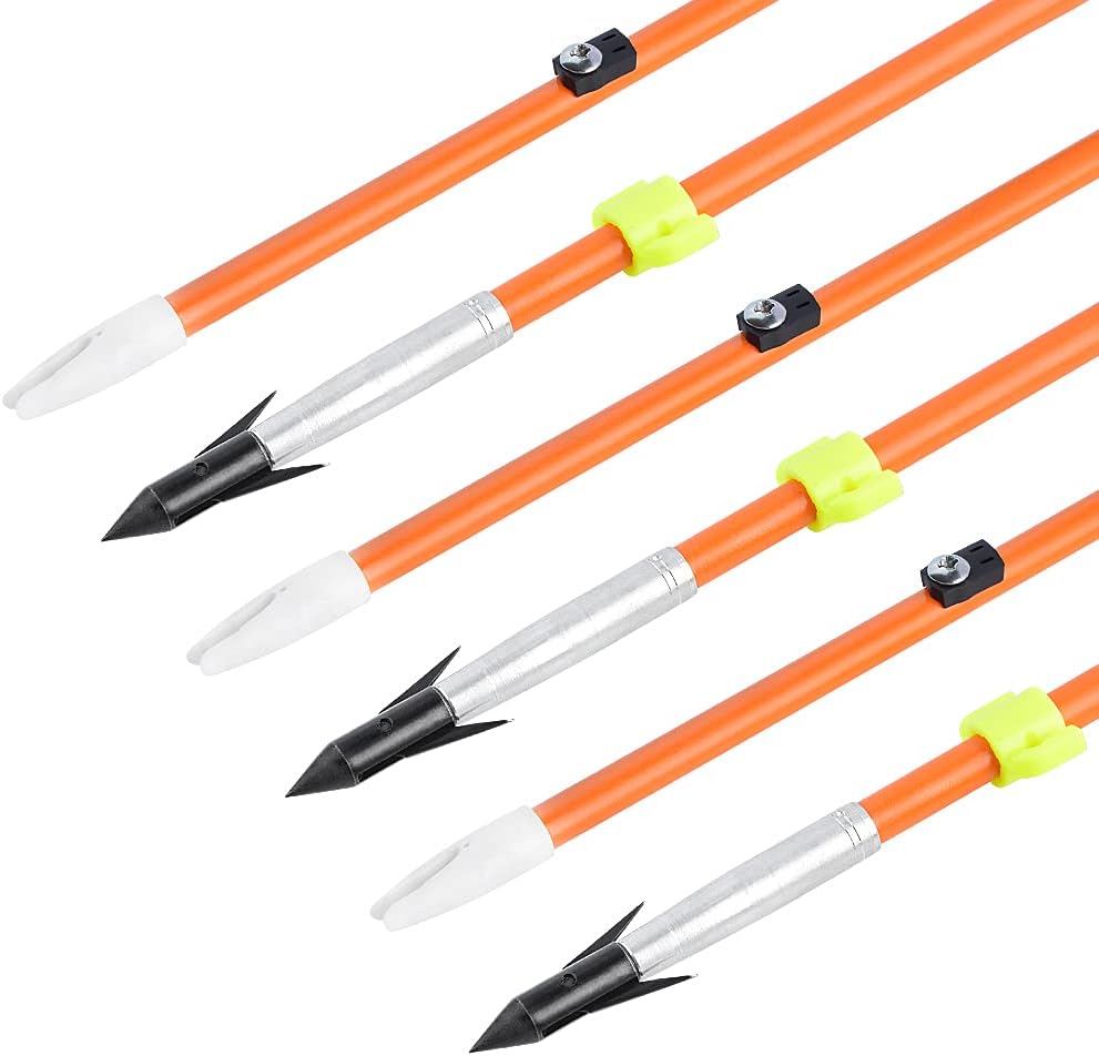 AMEYXGS 6/12pcs Bowfishing Arrows Archery Fiberglass Arrow Bow Fishing Arrow with Broadheads and Safty Slides for Compound and Bow Recurve Bow Fishing Hunting