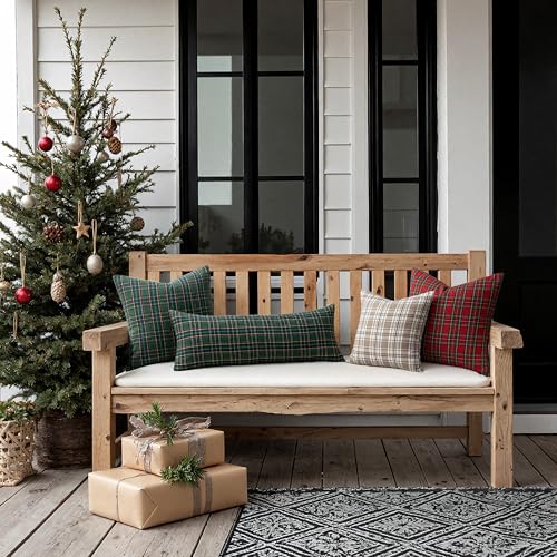 Image of MIULEE Christmas Plaid Pillow Covers Scottish Tartan 20x20 Green | Set of 2 Christmas Decorations Cushion Covers, Farmhouse Winter Home Decor, for Thanksgiving Sofa Couch Bed Living Room