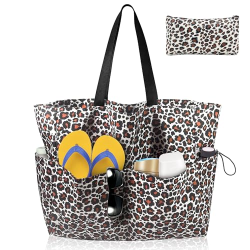 FZSECRIU 1 bolso playa mujer leopardo (45x38x17cm),bolsa playa xxl impermeable,bolsa de playa grande xxl familiar,beach bag,con cremallera，bolso grande,saco praia