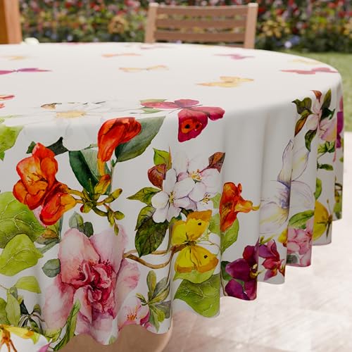 Nappe ronde anti-tache en microfibre de 180 cm au motif papillons
