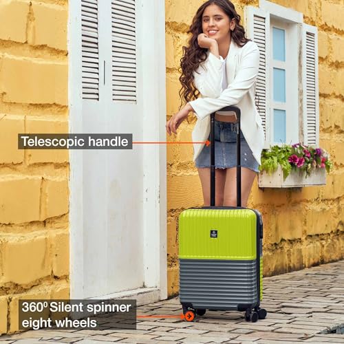Image of Nasher Miles Istanbul Hard-Sided ABS and PC Cabin Luggage 20 inch | 55cm | 8 Wheels Small Trolley Bag for Travel | Suitcase (Lime Green Olive)