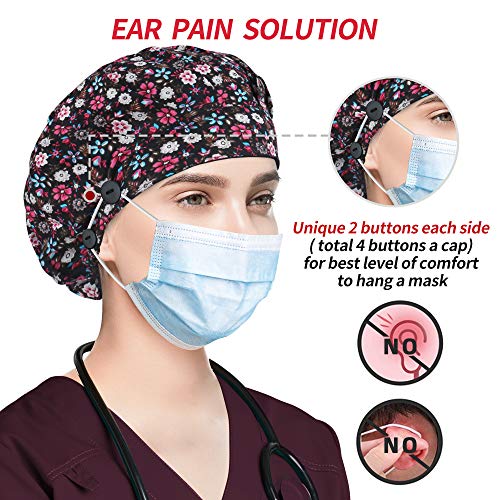 Image of ABAMERICA Bouffant Caps with Button and Sweatband, Adjustable Scrub Caps for Women Men, One Size Multi Color