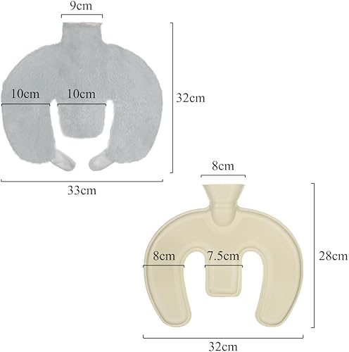 Miniatura 7 de Botella de agua caliente en forma de U para aliviar el dolor de cuello y hombros, bolsa de agua caliente de goma suave de 1 litro con funda de
