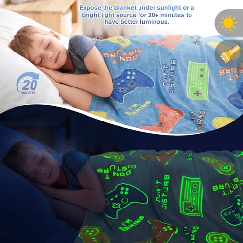 Image of Levens Glow in The Dark Gaming Blanket for Boys - Christmas Easter Valentine's Gifts Toys for Teens, Gamer Stuff Controller Throw Decor Presents Kids Age 8 9 10 11 12 13 14 15 Year Old Boy 50 inchx60 inch