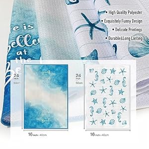 Beach Funny Kitchen Towels for Home Decor Starfish Seahorse Scallop Ocean Themed Summer Dish 16x24 Inch Seasonal Ultra Absorbent Bar Hand Towel Bathroom Farmhouse Set of 2-Blue Beach Funny Kitchen Towels for Home Decor Starfish Seahorse Scallop Ocean Themed Summer Dish 16×24 Inch Seasonal Ultra Absorbent Bar Hand Towel Bathroom Farmhouse Set of 2 Blue