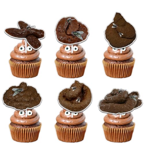 18pcs Brown Glitter Poop Dessert Cupcake Topper Pick for Funny Excrement Theme Decor Supplies Men Women Happy Birthday Party Decoration