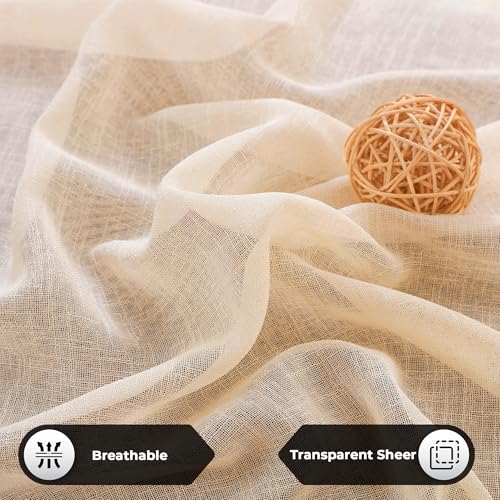 Image of Story@Home Sheer Curtains 8 Feet Long Set of 2 | Net Semi Transparent Curtain | Solid Printed | Semi Long Door Curtain for Living Room, Bedroom | (118 X 242 cm, Beige)