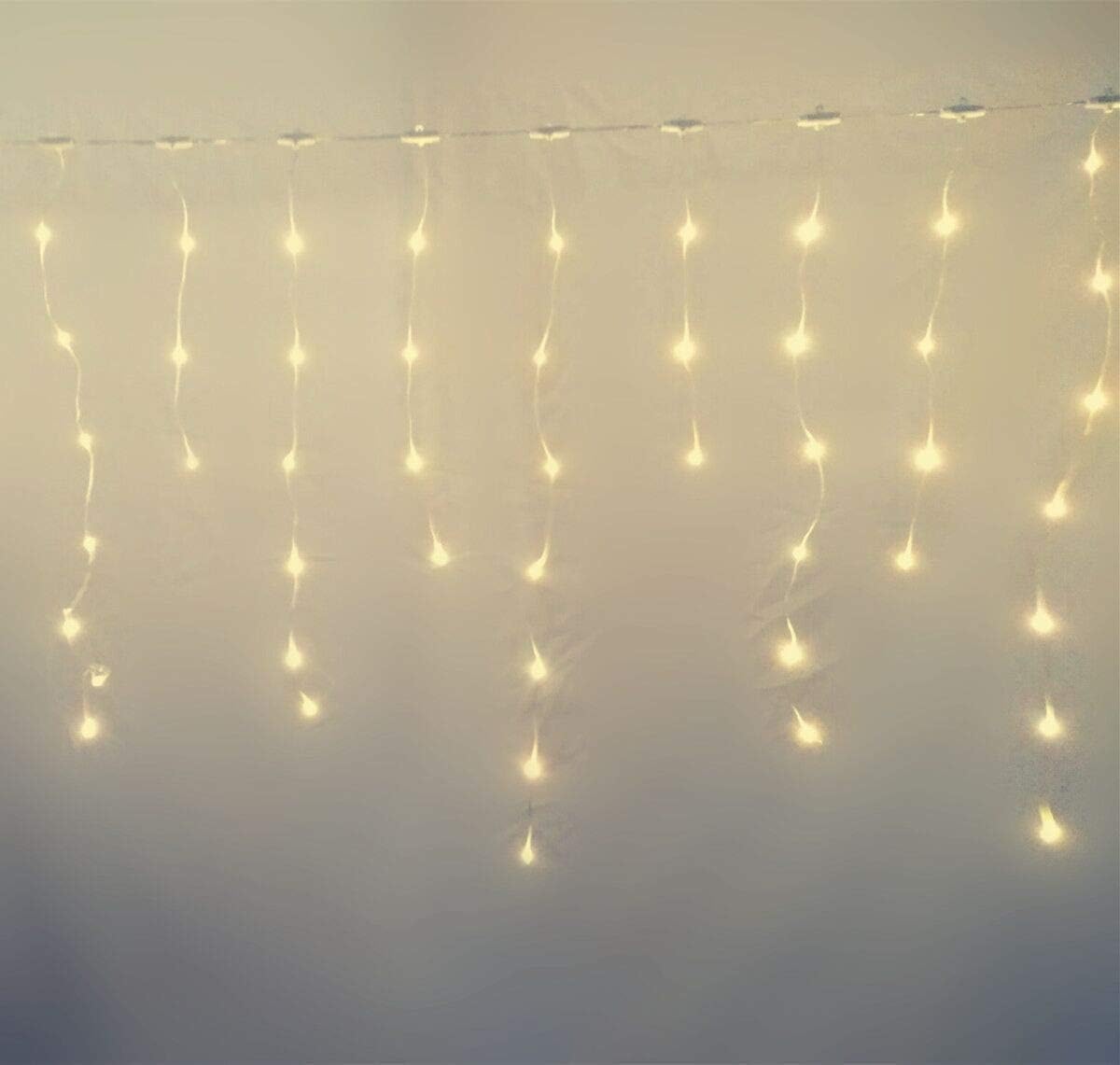 LED Icicle Light String Warm White Bedroom Curtain Lights Waterproof,Battery or Solar Powered,8 Lighting Modes,Indoor Outdoor House Deck Fence Garden Patio Decorative Lights(9.8ft 150LEDs)