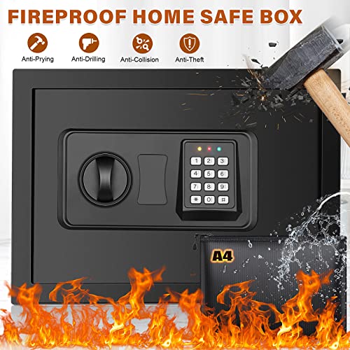 0.8 Cubic Home Safe Fireproof Waterproof With Digital Keypad Key, Anti-Theft Fireproof Safe With Fireproof Money Bag, Security Safe Box For Pistol Money Medicine Important Documents #TOP1