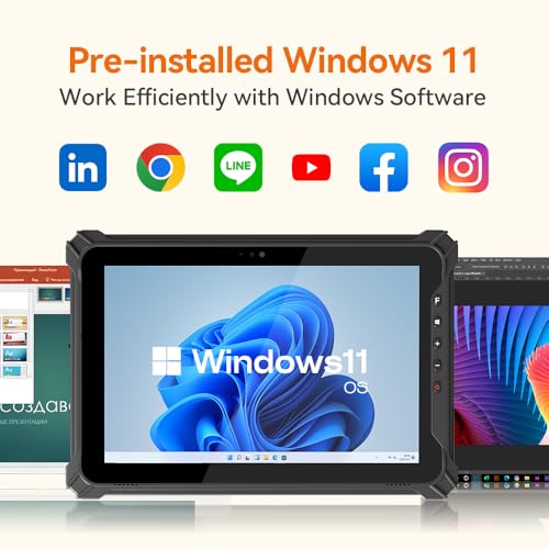 Image of T10W-2D Rugged Windows Tablet, 10.1 inch Durable Industrial Tablet with Scan, 8GB+128GB, 4G LTE, GPS, BT5.0 Wi-Fi,Water-Proof, 700nit Sunlight Readable for Outdoor, Enterprise Work, Vehicle