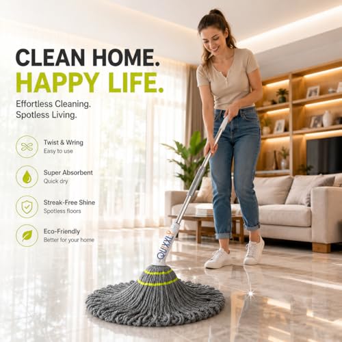 Image of 360 Microfiber Spin Mop Head Refill with Super Absorbent Cotton Strands | Premium Grey Microfiber Mop Refill Head for Easy Wet & Dry Floor Cleaning