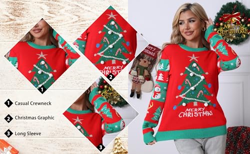 Image of PECHAR Christmas Tree Sweatshirts Women Pine Tree Print Shirts Nature Lover Gift Casual Tee Long Sleeve Xmas Pullover