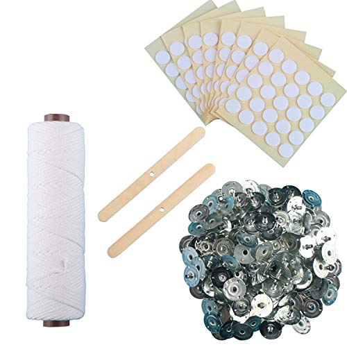 MILIVIXAY 40ply Square Braided Candle Wick Bundle:200 Foot Spool Cotton Wicks, 200 pcs Candle Wick Sustainer Tabs(Dia:0.75