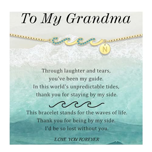 Image of Gold Bracelets for Women Non Tarnish Graduation Gifts for Daughter 2026 Initial Bracelets for Women Mom Gifts Inspirational Wave Bracelet Grandma Letter A-Z Birthday Jewelry Christmas Stocking Stuffers