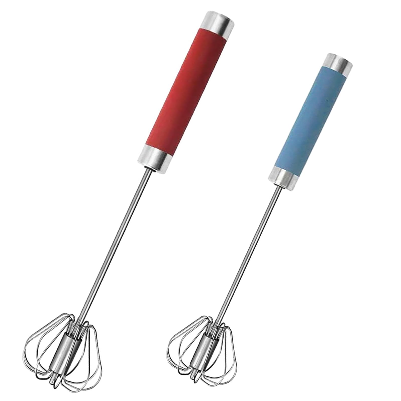 2 Pack Semi-Automatic Egg Whisk Beater, 10in &12in Whisk, Stainless Steel Mini Hand Whisk, Hand Push Egg Beater