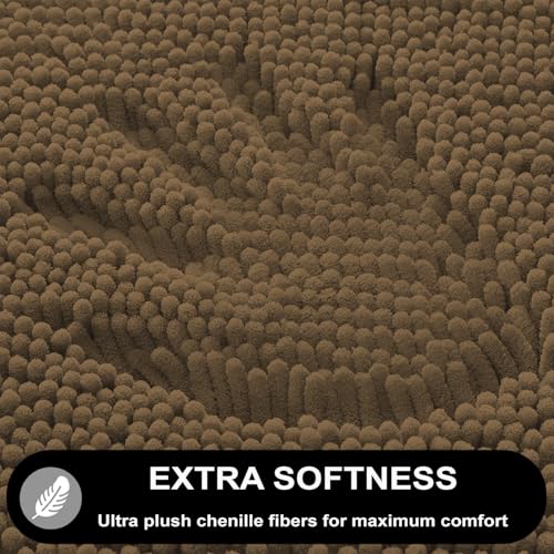 Image of LUXEHOME International Bath Mats for Bathroom Anti Slip Microfiber Chenille Super Absorbent Quick Dry Water Soak Floor Mat for Home Kitchen Door (45x75cm 60x120cm Chocolate) Pack of 2