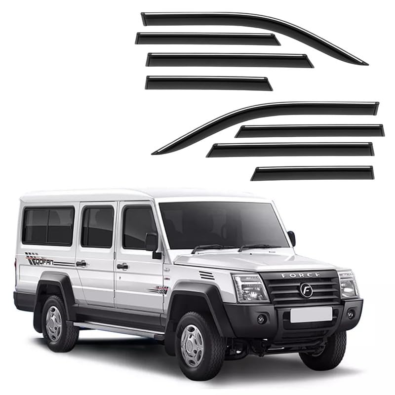 Image of CAR SAAZ Side Door Visors for Force Trax Cruiser (2021-Present)(Set of 8Pcs)|Chrome Lined Rain Guards, Polycarbonate, Smoke Finish