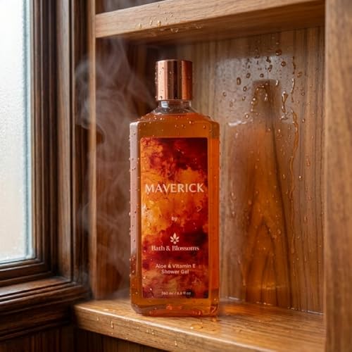 Image of Bath & Blossoms Maverick Shower Gel | Warm Citrus & Spice Fragrance | Rich Foaming Lather | Aloe Vera & Vitamin E | Gentle Moisturising formula suitable for all skin types | Vegan & 100% Paraben Free | Premium Body Care