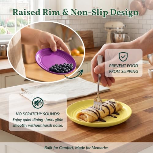Image of Homienly Mini Appetizer Plates 5.7-inch Wheat Straw Plates Set of 8 - Unbreakable Small Dessert, Snack, Salad Plates - Dishwasher Safe - Vibrant Memphis Colors