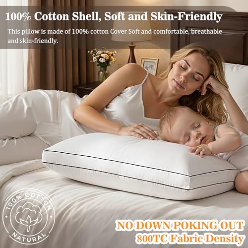 Gehtmnl Premium Goose Down Bed Pillows King Size Set of 2, Hotel Collection 3-Chamber Feather & Down Fill, 800TC Cotton Shell, 2.1" Gusseted Medium Firm Support for Side & Back Sleepers by Gehtmnl - Used condition - Image 5