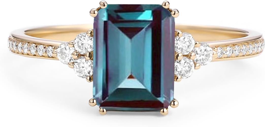 Alexandrite Engagement Ring 10k 14k 18k soild Gold Ring for Her,Wedding Bridal Promise Ring for Women Jewelry Gift for Her