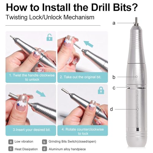 Broca Elétrica para Unhas, Máquina Profissional para Perfuração de Unhas Acrílicas de 45000 RPM para