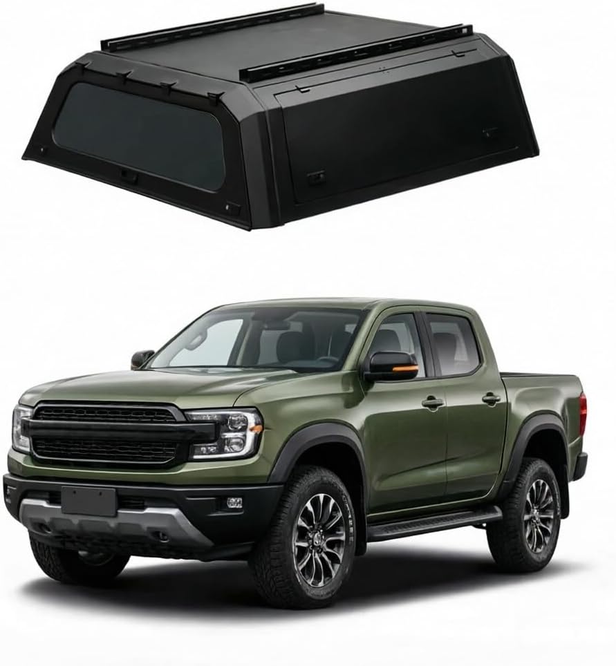 Heavy-Duty Aluminum Truck Canopy Compatible for 2022-2025 Ford Maverick – Black Powder-Coated Hard Top Bed Cap with Central Lock – Waterproof & Rust-Proof Pickup Bed Topper