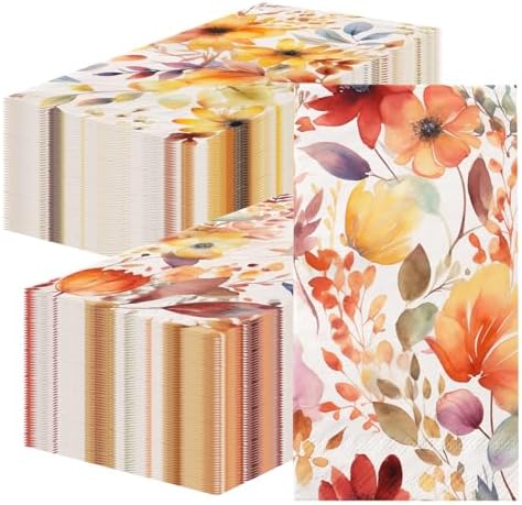 Whaline Happy Fall Guest Napkins Orange Brown Paper Napkins Autumn Disposable Guest Hand Napkin Towel For Thanksgiving Party Supplies Bathroom Table Decor,80Pcs