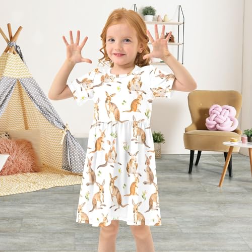 ALAZA Cartoon Kangaroo Toddler Girls Dress Short Sleeve A-line Dress 2-8 Years4