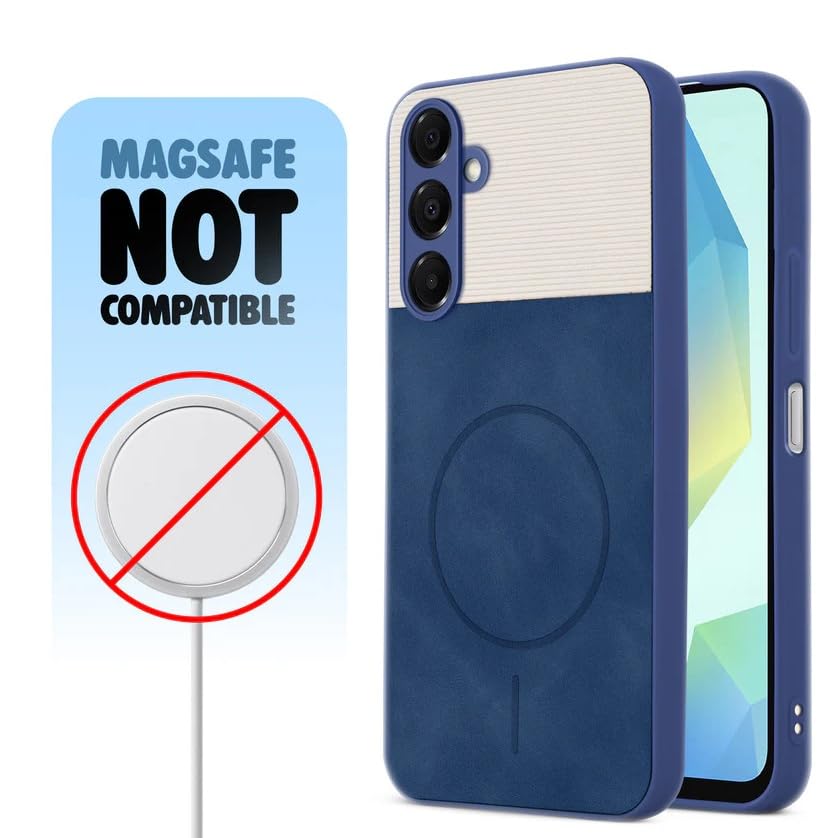 Image of Bintage CASE Mac Safe Design Hard Light Weight Back Case | Soft Border Camera Protect | Dual PU Leather Finish Back Cover Compatible for Samsung Galaxy A16 5G - White & Blue