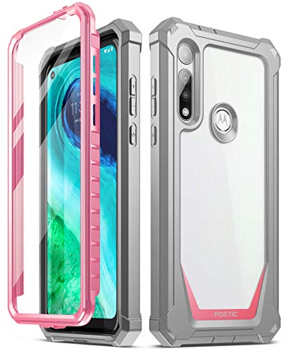 Poetic Guardian Series Case Designed for Moto G Fast, Full-Body Hybrid Shockproof Bumper Cover with Built-in-Screen Protector, Pink/Clear