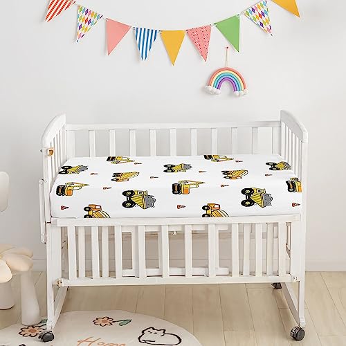 Image of Crib Bedding Set, 3pc Nursery Crib Bedding with Comforter, Sheet & Skirt, Excavator Truck Printed for Baby Boys & Girls (Grey)