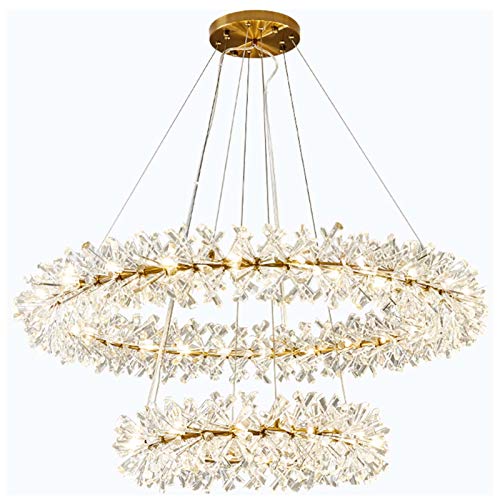 Chandelier cristal LED 2 anneaux or bronze pour salle à manger et corridor yryryw