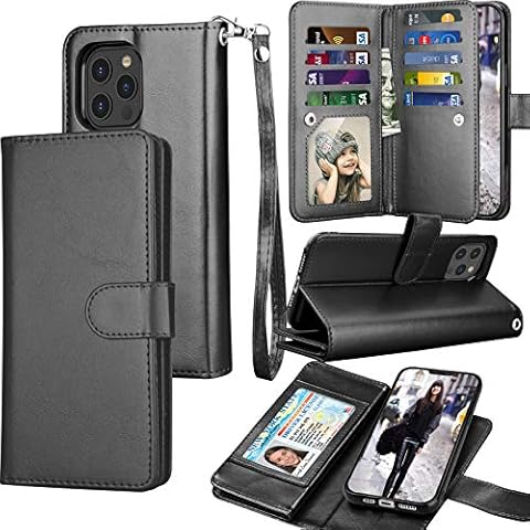 Tekcoo Wallet Case for iPhone 12 Pro Max (6.7 inch) 2020 Luxury ID Cash Credit Card Slots Holder Carrying Pouch Folio Flip PU Leather Cover [Detachable Magnetic Hard Case] Lanyard - Black Cover