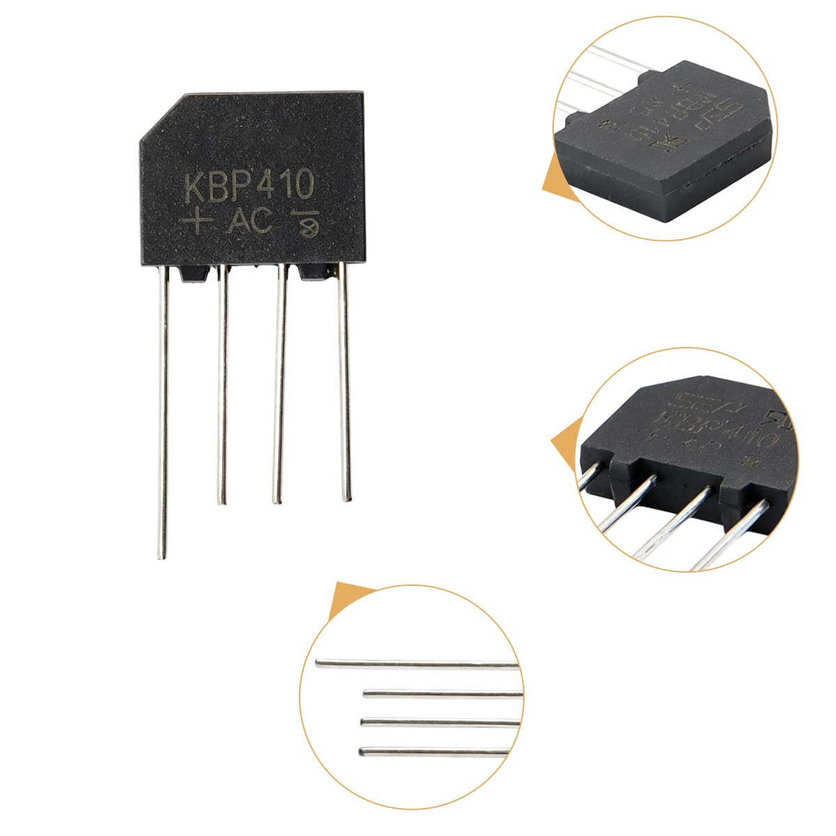 KBP410 - 10 diodi raddrizzatori a ponte monofase, 1000 V/4 A, onda intera, 4 Ampere, 1000 Volt, diodi elettronici al silicio, 4 pin