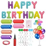 Macarons Happy Decorations Kit, Happy Birthday Banner, Balloons, Hanging Swirls, Balloon Stand, Birthday Cards, Star Paper Garland, Balloon Pump, Party Decoration for Women Men Girl Boy