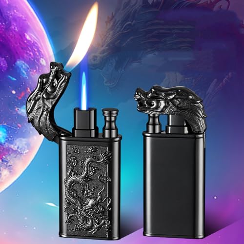 Encendedor antorcha doble llama diseño dragón negro miniatura 7