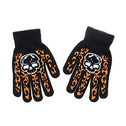 Motique Accessories Soft Black Knit Gloves For Big Kids and Teens, Stretch Gripper Design Gloves