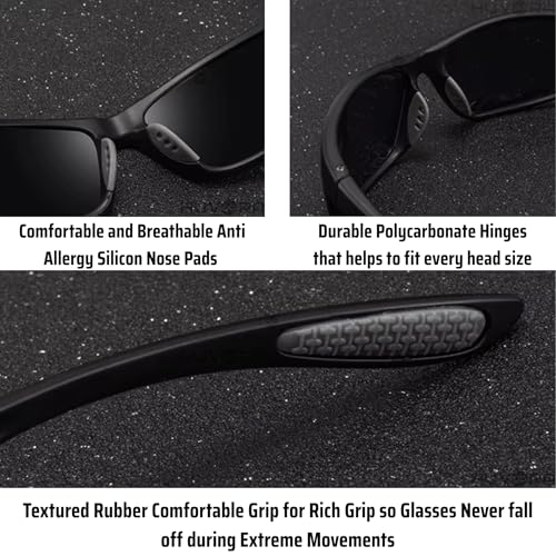 Image of Stylish Polarized Sports Sunglasses for Men Women - Unbreakable HD Clear Vision Cricket Motorcycle Riding Running Cycling Biking Driving Wraparound Branded Oval Goggles