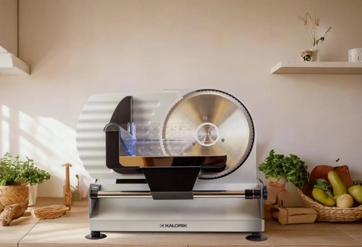 Metall-Aufschnittmachine KALORIK AS2000SR mit Zwei Austauschbaren Klingen Silber 220W Schnittstärkeregulierung