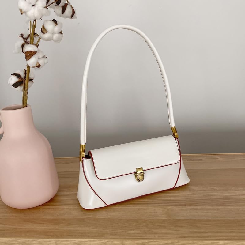 Women Shoulder Bags Vintage Handbag Retro Classic Small Purse 90s Buckle Closure: White