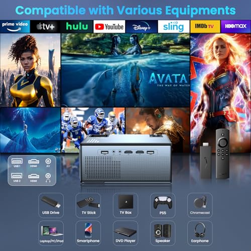 Image of 【400 ANSI High Brightness】FUDONI Projector with WiFi and Bluetooth 4K Support, Outdoor Projector FHD 1080P Max 300 inch Display, Movie Home Theater Projector Compatible w /HDMI /USB /Phone /Laptop /TV Stick