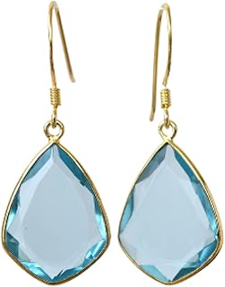 Veracity Jewelry Blue Topaz Earrings - Boho and hippie Earrings - Gold Plated Earrings - Blue Stone Earrings - Gold Plated Earrings -Dangle Earrings - Earrings for girls - Bridesmaid gifts - Birthday Gifts - Handmade Earrings - VE-210